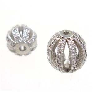 round Watermelon copper beads pave zircon, platinum plated, approx 10mm dia [FDZN3329-10MM]