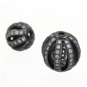 round Watermelon copper beads pave zircon, black plated, approx 10mm dia [FDZN3331-10MM]