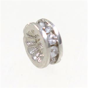 copper rondelle beads paved zircon, platinum plated, approx 7mm dia [FDZN3332]