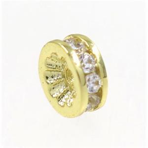 copper rondelle beads paved zircon, gold plated, approx 7mm dia [FDZN3333]