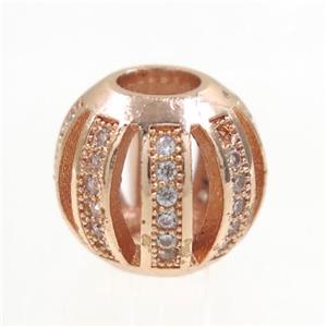 round Watermelon copper beads pave zircon, rose gold, approx 11mm dia [FDZN3335]