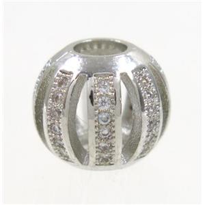 round Watermelon copper beads pave zircon, platinum plated, approx 11mm dia [FDZN3336]