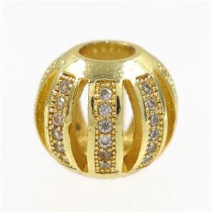 round Watermelon copper beads pave zircon, gold plated, approx 11mm dia [FDZN3337]