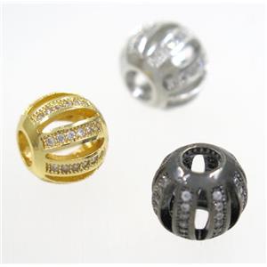 round Watermelon copper beads pave zircon, mix color, approx 11mm dia [FDZN3339]