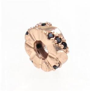 copper rondelle beads paved zircon, rose gold, approx 7.5mm dia [FDZN3340]