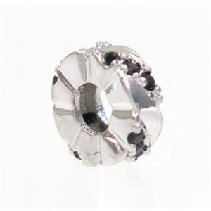 copper rondelle beads paved zircon, platinum plated, approx 7.5mm dia [FDZN3341]
