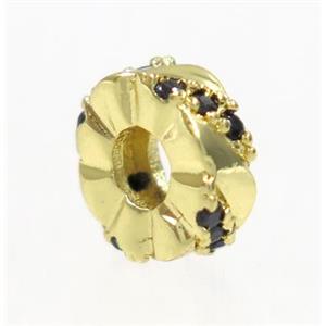 copper rondelle beads paved zircon, gold plated, approx 7.5mm dia [FDZN3342]
