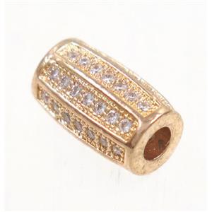 copper tube bead paved zircon, rose gold, approx 6x10mm [FDZN3345]