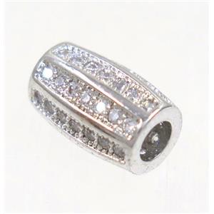 copper tube bead paved zircon, platinum plated, approx 6x10mm [FDZN3346]