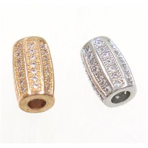 copper tube beads paved zircon, mix color, approx 6x10mm [FDZN3347]