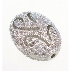 copper oval beads paved zircon, platinum plated, approx 11x15mm [FDZN3349]