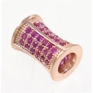 copper bamboo beads paved hotpink zircon, rose gold, approx 7x10mm [FDZN3353]