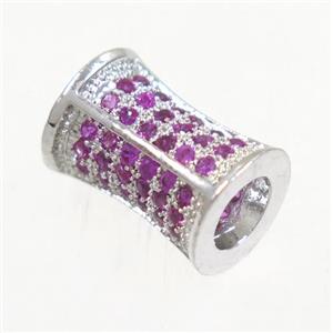 copper bamboo beads paved hotpink zircon, platinum plated, approx 7x10mm [FDZN3354]