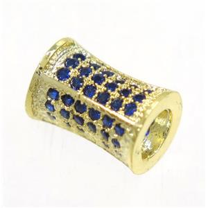copper bamboo beads paved blue zircon, gold plated, approx 7x10mm [FDZN3360]