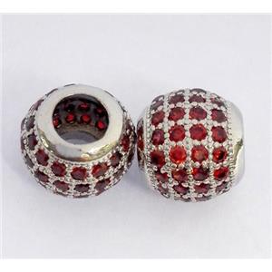 Copper bead paved zircon, round, platinum plated, approx 10x12mm, 6mm hole [FDZN337]