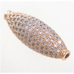 copper oval beads paved zircon, rose gold, approx 10x30mm [FDZN3378]