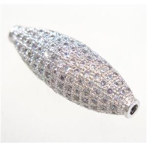 copper oval beads paved zircon, platinum plated, approx 10x30mm [FDZN3379]