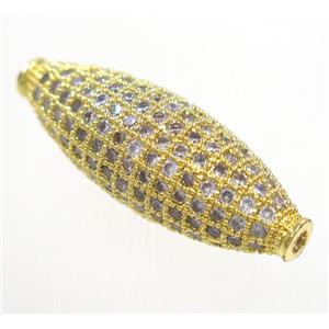 copper oval beads paved zircon, gold plated, approx 10x30mm [FDZN3380]