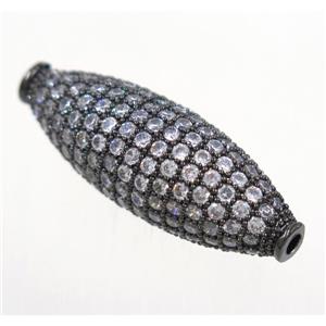 copper oval beads paved zircon, black plated, approx 10x30mm [FDZN3381]