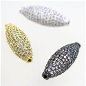 copper oval beads paved zircon, mix color, approx 10x30mm [FDZN3382]