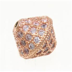 copper bicone beads paved zircon, rose gold, approx 10mm dia [FDZN3383]
