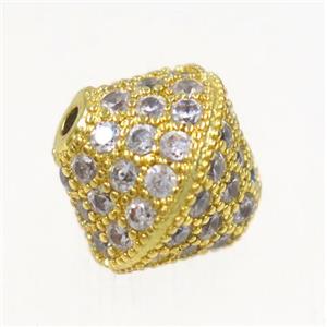 copper bicone beads paved zircon, gold plated, approx 10mm dia [FDZN3385]