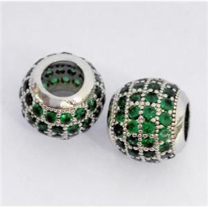 Copper bead paved zircon, round, platinum plated, approx 10x12mm, 6mm hole [FDZN339]