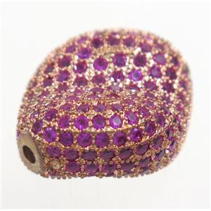 copper twist bead paved hotpink zircon, rose gold, approx 16-20mm [FDZN3397]