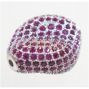 copper twist bead paved hotpink zircon, platinum plated, approx 16-20mm [FDZN3398]