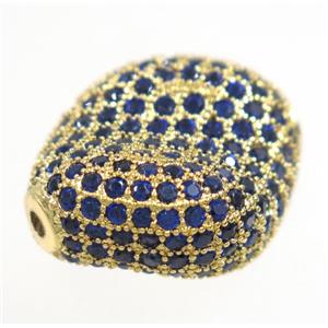 copper twist bead paved zircon, gold plated, approx 16-20mm [FDZN3404]