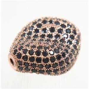 copper twist bead paved zircon, rose gold, approx 16-20mm [FDZN3407]