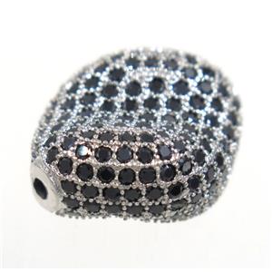 copper twist bead paved zircon, platinum plated, approx 16-20mm [FDZN3408]