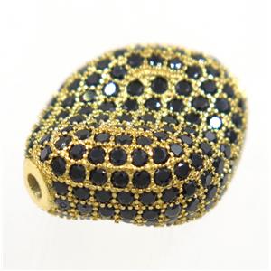 copper twist bead paved zircon, gold plated, approx 16-20mm [FDZN3409]