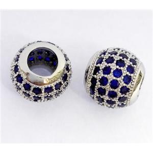 Copper bead paved zircon, round, platinum plated, approx 10x12mm, 6mm hole [FDZN341]