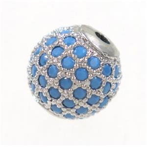 round copper beads paved zircon, platinum plated, approx 8mm dia [FDZN3412-8MM]