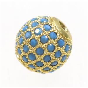 round copper beads paved zircon, gold plated, approx 6mm dia [FDZN3413-6MM]