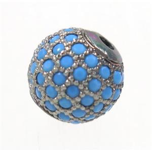 round copper beads paved zircon, black plated, approx 12mm dia [FDZN3414-12MM]