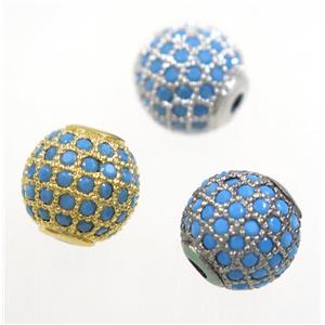 round copper beads paved zircon, mix color, approx 6mm dia [FDZN3415-6MM]