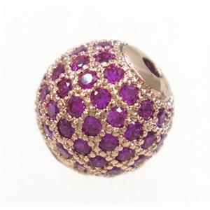 round copper beads paved hotpink zircon, rose gold, approx 10mm dia [FDZN3416-10MM]