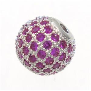 round copper beads paved hotpink zircon, platinum plated, approx 8mm dia [FDZN3417-8MM]