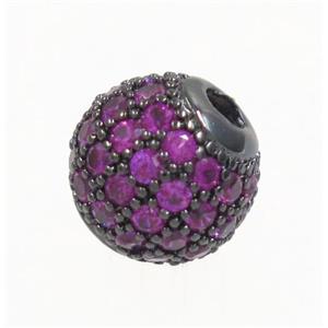 round copper beads paved hotpink zircon, black plated, approx 6mm dia [FDZN3419-6MM]