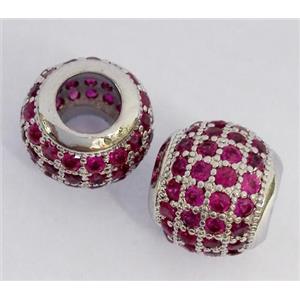 Copper bead paved zircon, round, platinum plated, approx 10x12mm, 6mm hole [FDZN342]