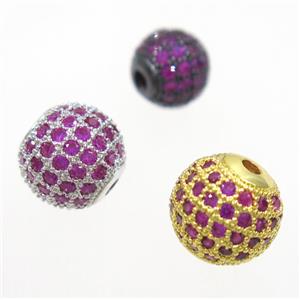 round copper beads paved hotpink zircon, mix color, approx 12mm dia [FDZN3420-12MM]