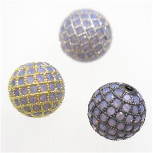 round copper bead paved zircon, mix color, approx 12mm dia [FDZN3425-12MM]