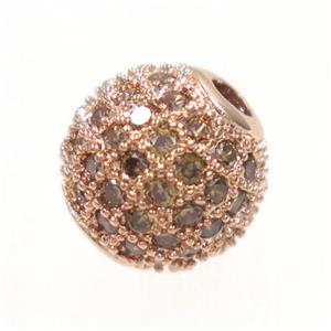 round copper beads paved zircon, rose gold, approx 12mm dia [FDZN3426-12MM]