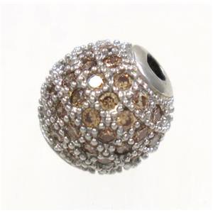 round copper beads paved zircon, platinum plated, approx 8mm dia [FDZN3427-8MM]