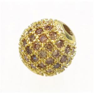 round copper beads paved zircon, gold plated, approx 6mm dia [FDZN3428-6MM]