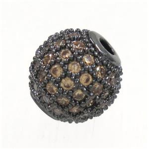 round copper beads paved zircon, black plated, approx 6mm dia [FDZN3429-6MM]