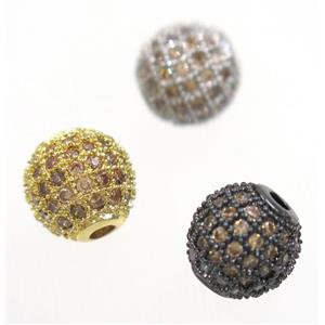 round copper beads paved zircon, mix color, approx 12mm dia [FDZN3430-12MM]