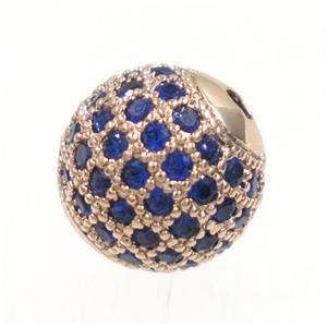 round copper beads paved blue zircon, rose gold, approx 12mm dia [FDZN3431-12MM]